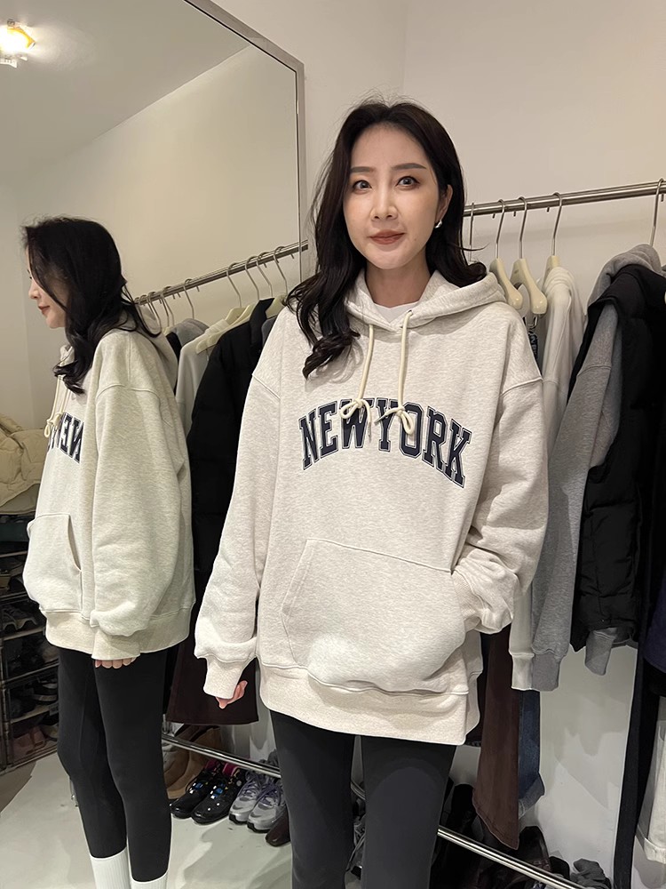 widelia陳姬兒秋冬韓版簡約字母加絨連帽衛衣休閒寬鬆上衣女9811