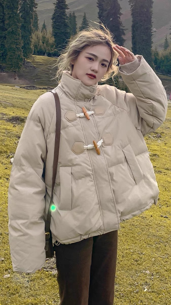 牛角扣麵包服女2023冬季加厚保暖羽絨棉服短款寬鬆版棉襖棉衣外套