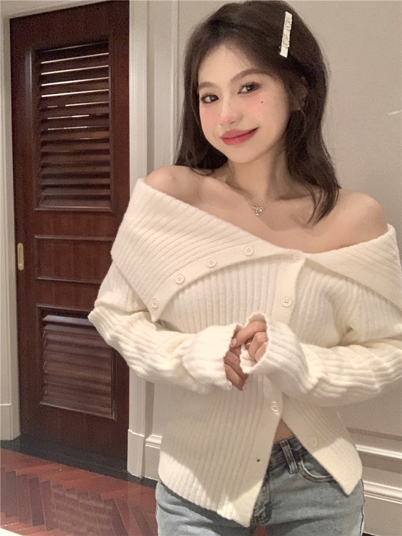 秋冬韓版修身氣質露肩設計感內搭加厚針織衫女毛衣
