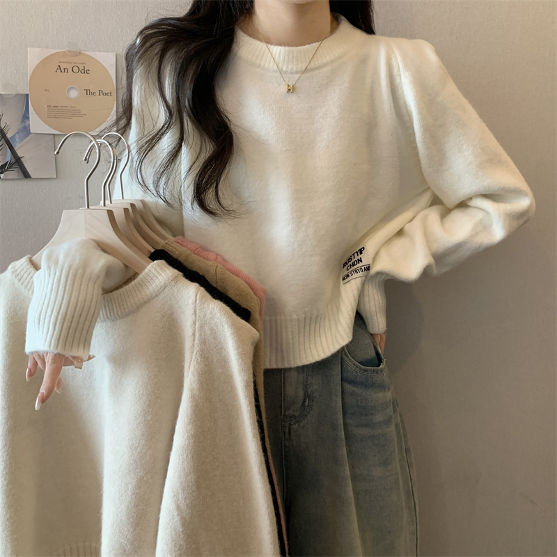 實拍 冬季新款韓版帶標百搭套頭毛衣上衣女