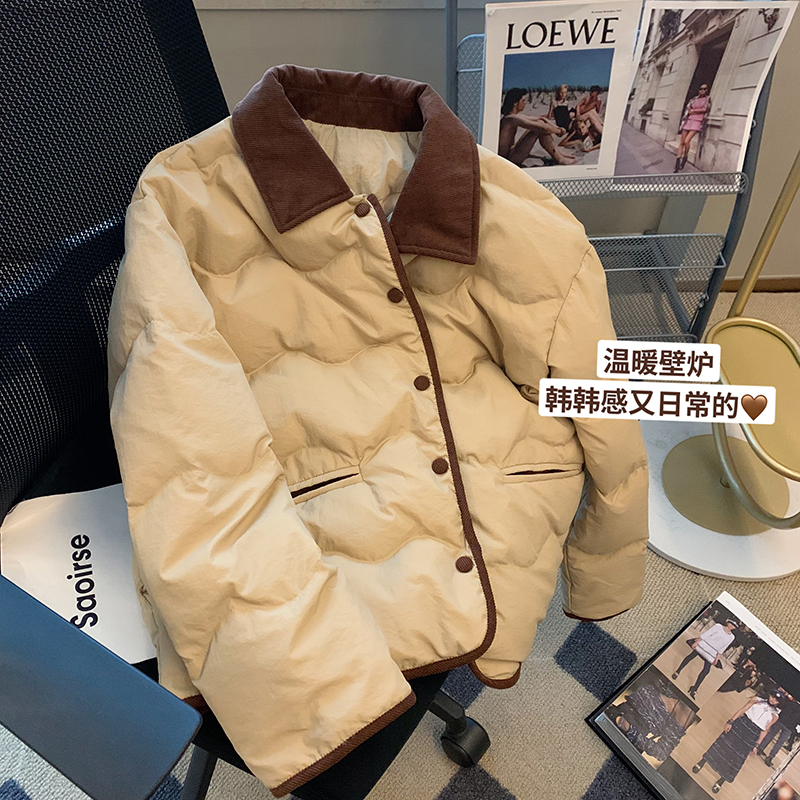 Korean ins corduroy lapel cotton coat women's Dongdaemun light down jacket women's short small fragrance fashion jacket