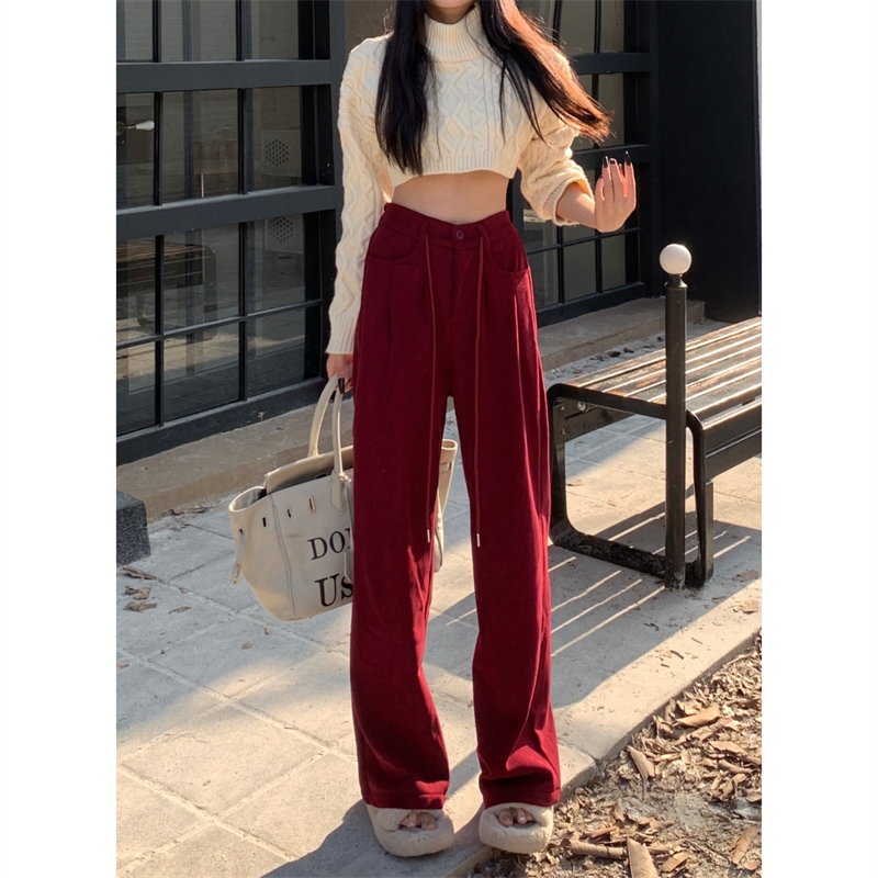 Actual shot ~ Maillard corduroy autumn and winter coffee color outfit plus velvet trousers slimming long legs wide leg pants for women