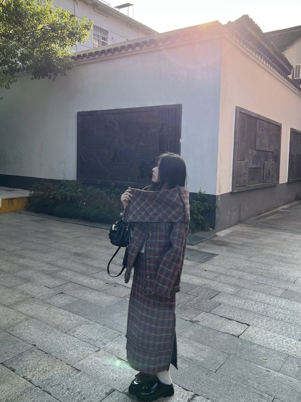 實拍三標齊小香風格子外套+高腰半身裙+披肩三件套