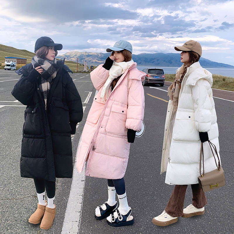 Actual shot 2023 winter new style mid-length down jacket for women Korean style hooded loose thickened ins cotton jacket