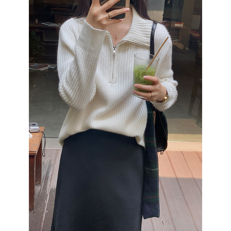 New autumn and winter zipper sweaters and sweaters for women, loose outer wear, western-style tops with a niche design