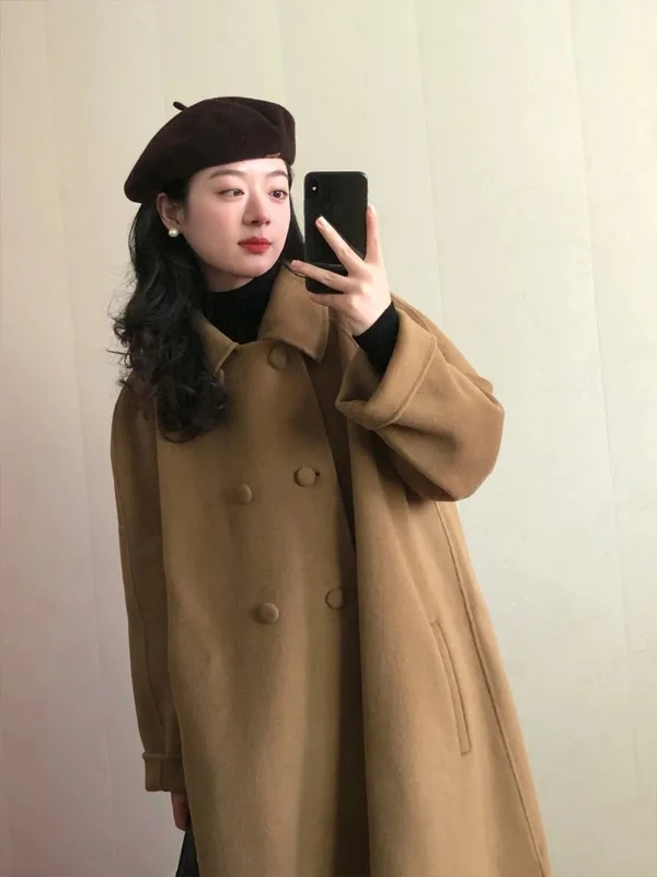 毛呢外套女2023秋冬新款復古加厚呢子大衣赫本風小個子韓系中長款