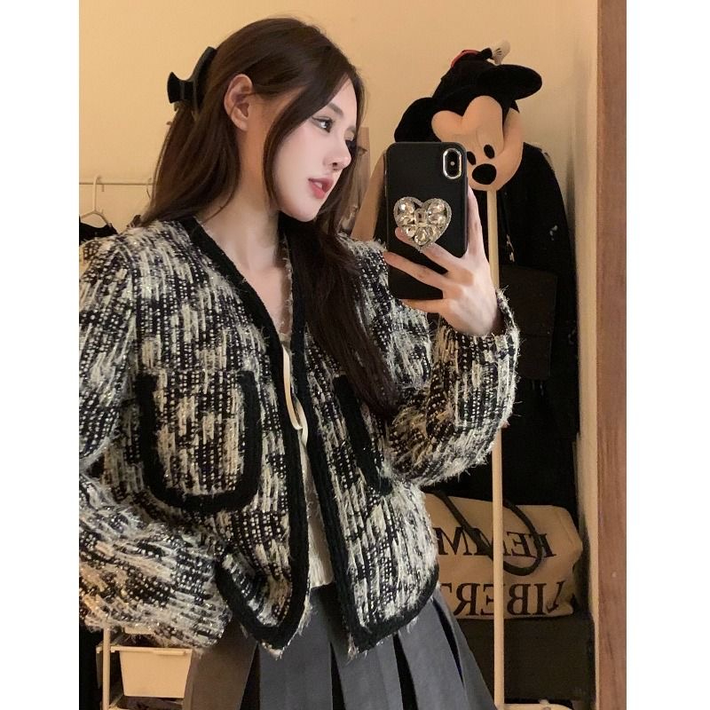Design sense niche braided small fragrant style short coat women's autumn and winter small American retro high-end jacket top
