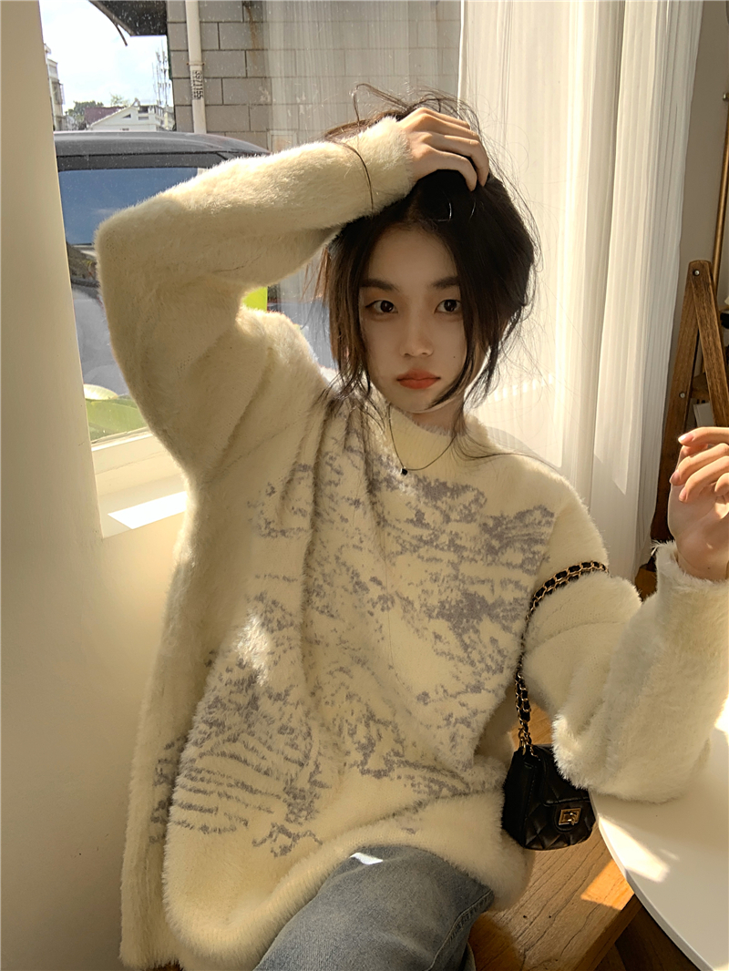 原版水貂絨好質量#奶fufu軟糯毛衣女冬季溫柔風套頭百搭針織上衣