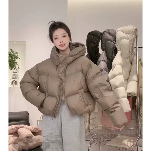 Short white duck down jacket for women  new Korean style high waist thickened loose bread coat winter coat for small people
