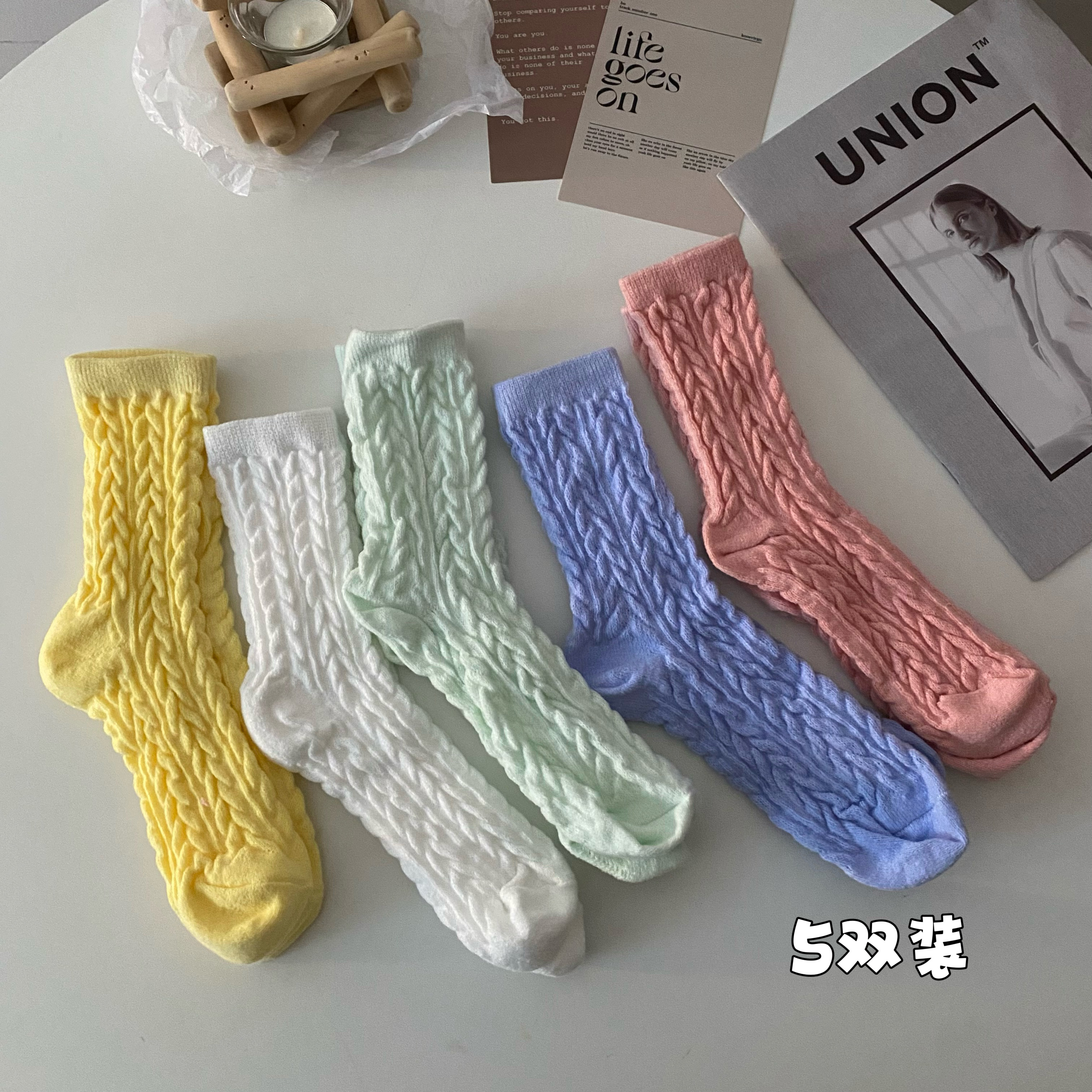 實拍秋冬季純色百搭襪子女中筒襪堆堆襪長襪女襪純棉5雙裝