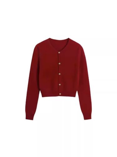 红色针织开衫女新款秋冬薄款外搭短款毛衣外套长袖上衣打底衫
