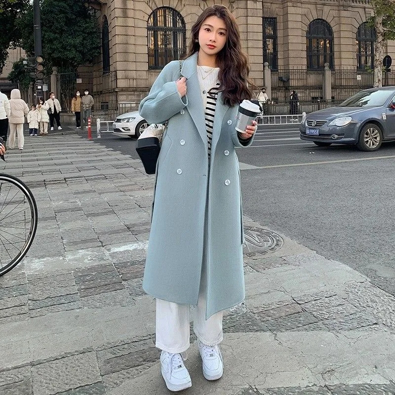 胖mm顯瘦修身毛呢外套女秋冬韓版新款呢大衣中長版過膝風衣外套
