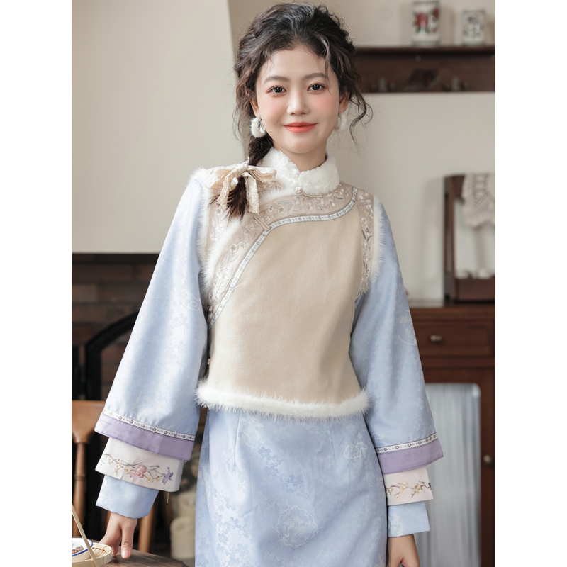 不低於127實拍秋冬刺繡復古甜美少女馬甲