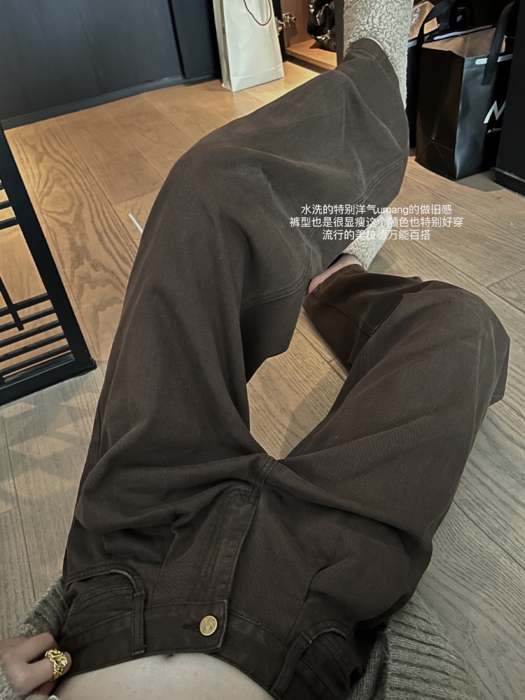 superniniyy 本期bi入重工暈染chao洋氣濃濃慵懶復古寬鬆牛仔褲女