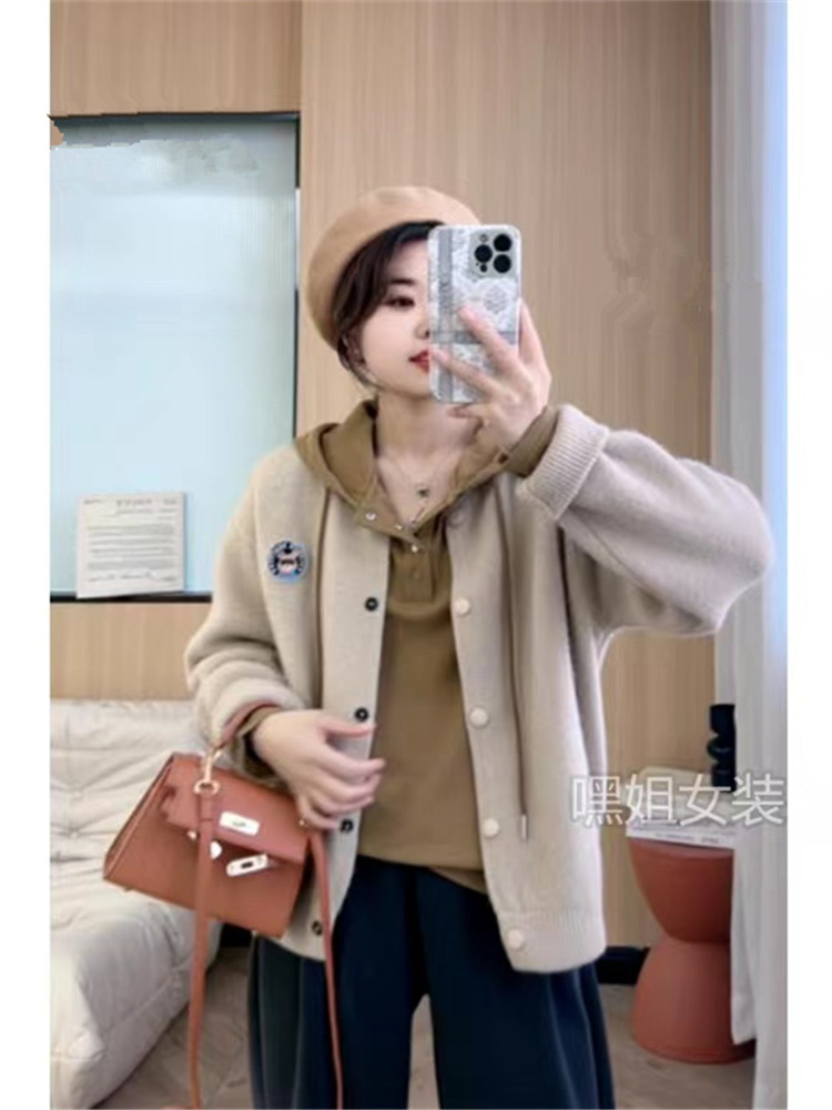 連帽抽繩衛衣女秋季2023新款韓版寬鬆顯瘦純色小排扣長袖內搭上衣