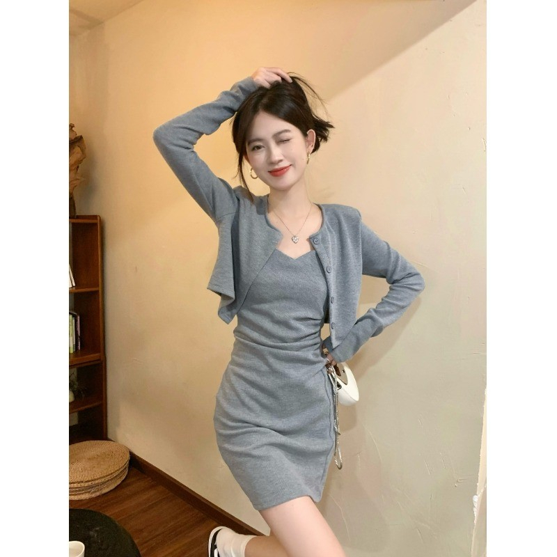Hot girl design suspender dress suit summer 2023 new fashion slim slim hip-covering short skirt women's clothing