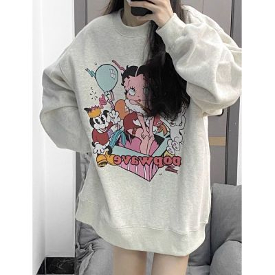 Harajuku BF thickened velvet pullover round neck sweatshirt for female students salt loose top autumn and winter coat lazy style