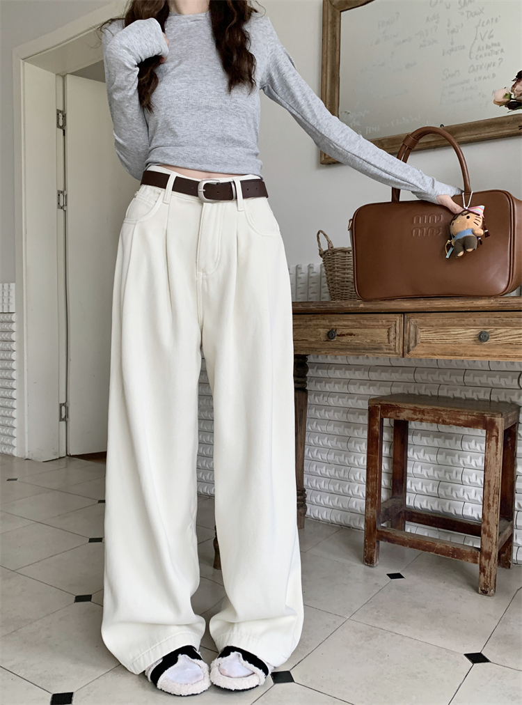 Actual shot ~ Autumn and winter thickened velvet jeans for women, high-waisted straight wide-leg slimming and drapey floor-length trousers