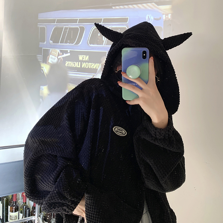 華夫格連帽衛衣秋季韓版2023新款設計感可愛減齡長袖外套女潮ins