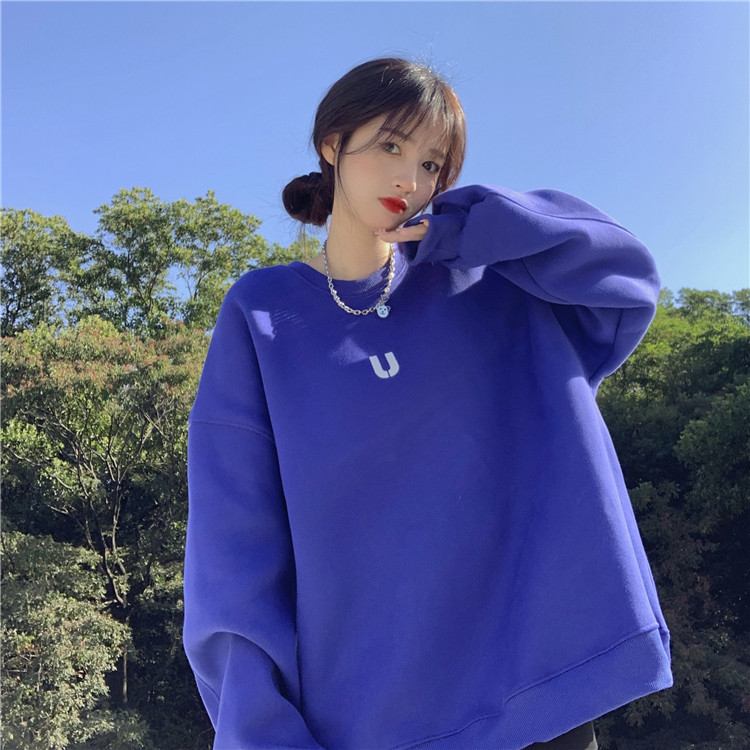 加絨加厚寬鬆大碼中長款秋冬美式炸街復古chic港風簡約韓版衛衣女