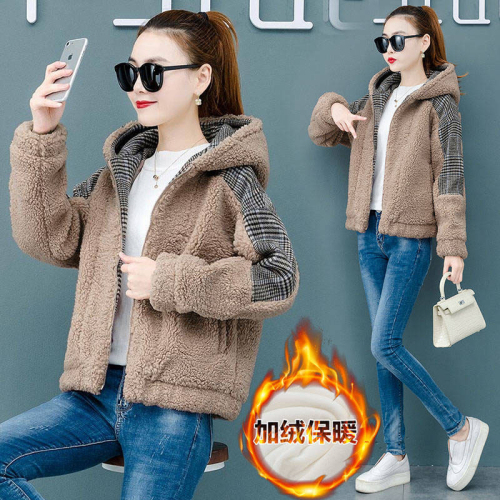 Jacket women's autumn and winter imitation lamb plush Korean style large size loose new thickened velvet warm cardigan sweatshirt for women