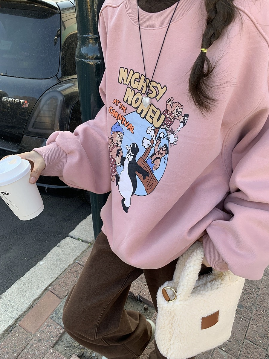 薄款華棉牛奶絲 加絨華棉銀狐絨 圓領印花衛衣女情侶質量