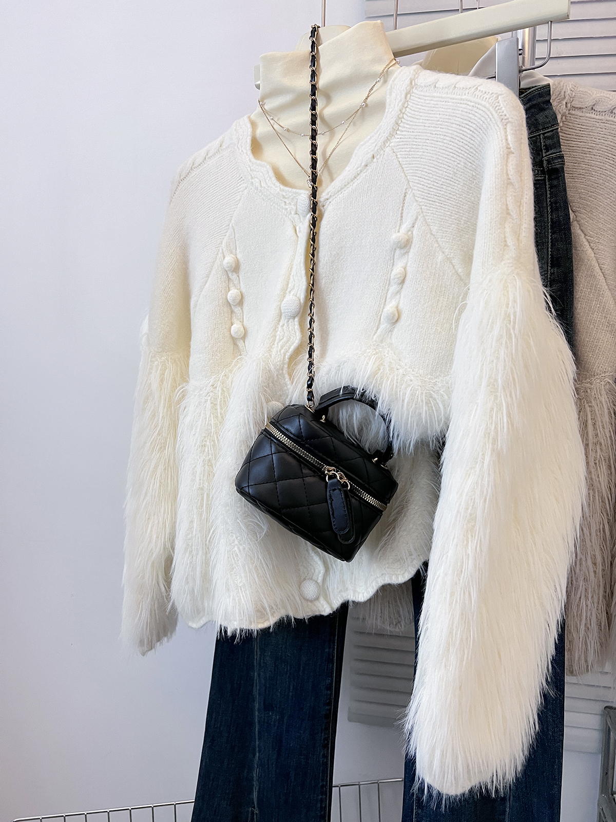 Actual shot-Autumn and winter imitation mink velvet sweet and versatile lazy style loose cardigan knitted jacket top sweater for women