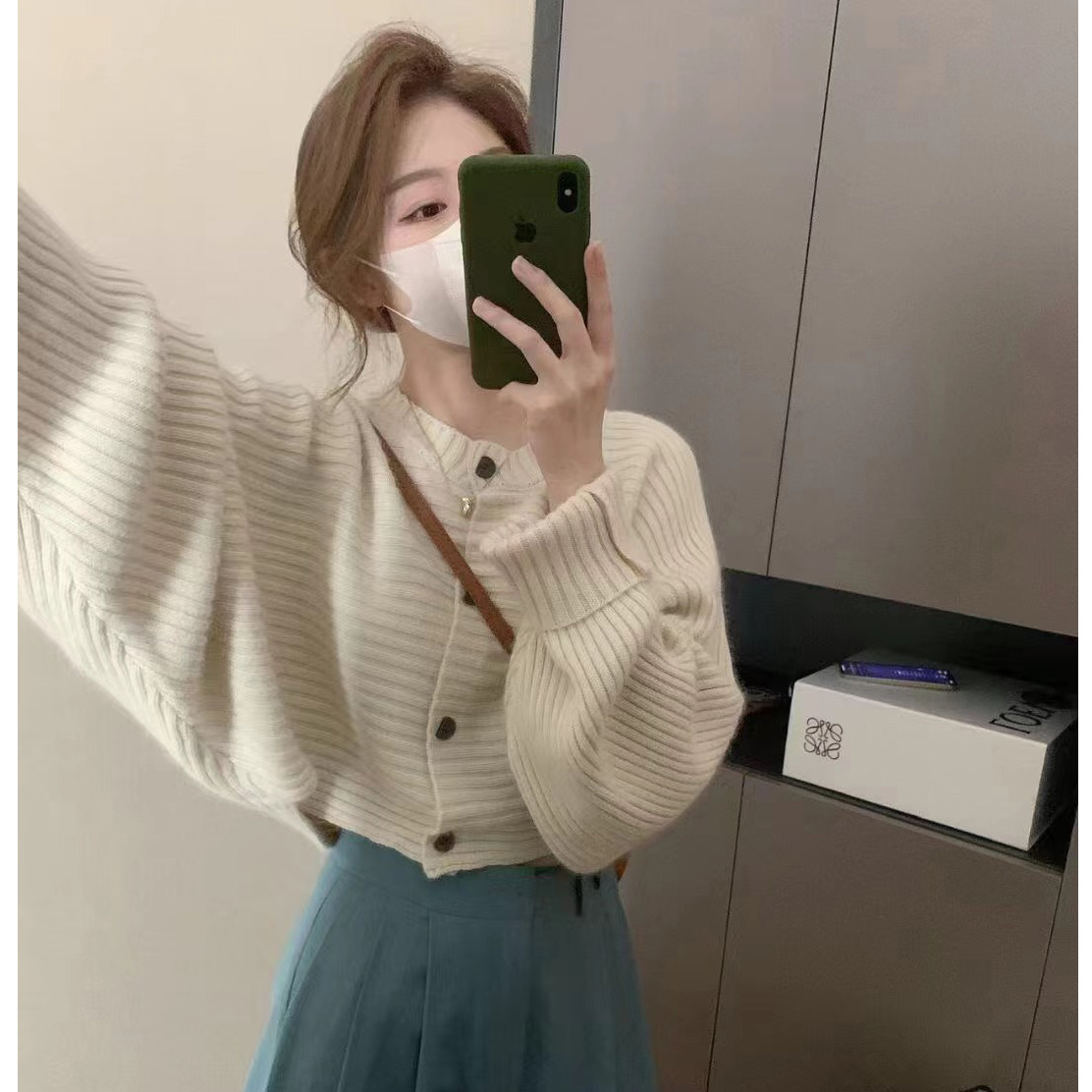 早秋chic高級感蝙蝠袖寬鬆毛衣女針織設計感小眾開衫初戀氣質外套