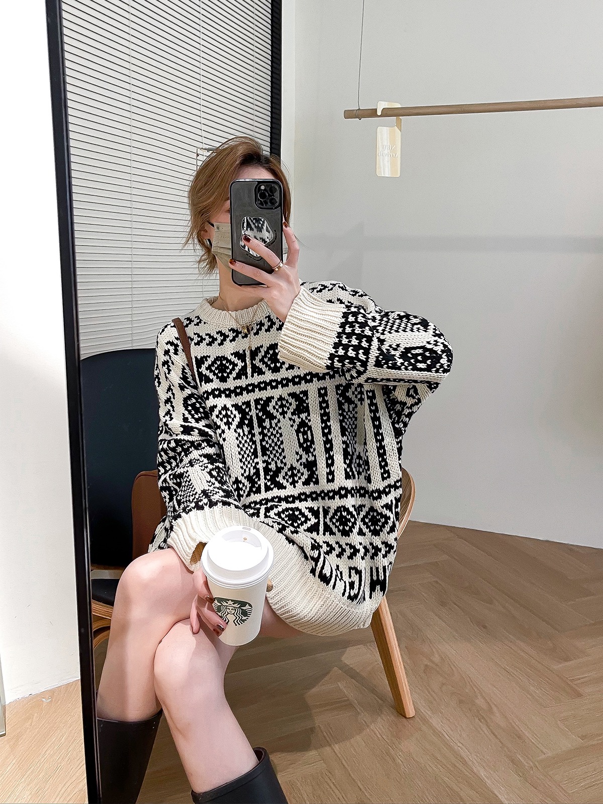 復古提花針織毛衣女2023秋冬新款韓版長袖別致寬鬆打底衫時尚上衣
