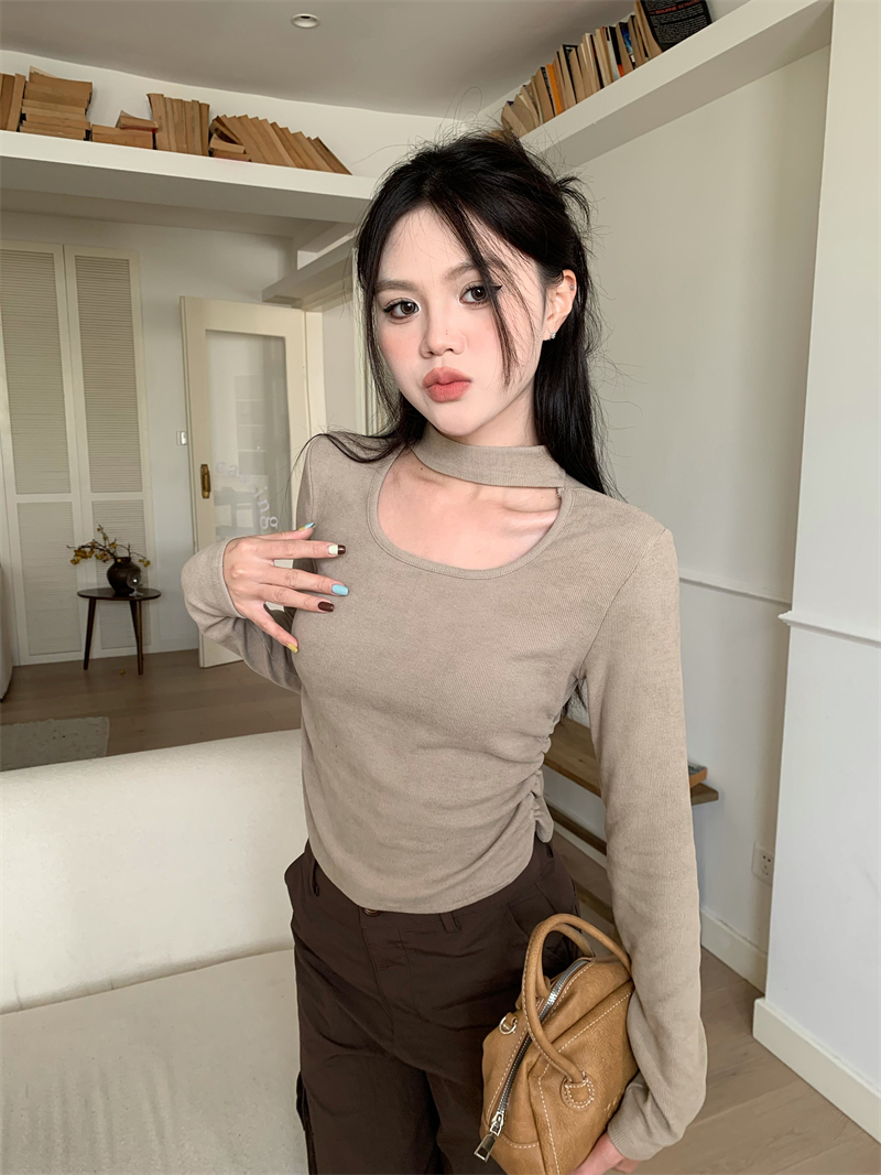 實拍 韓版小眾不規則設計感掛脖短款上衣