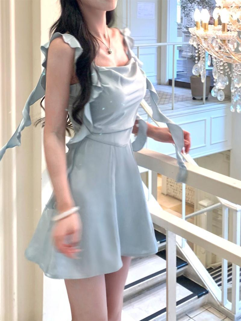 French waist slimming niche design high-end pure lust hottie suspender short skirt female slimming dress
