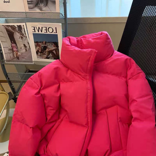 Rose Red Stand Collar Short Bread Jacket Women's Trendy Winter 2023 New Fashionable Sweet Versatile Western Style Cotton Jacket