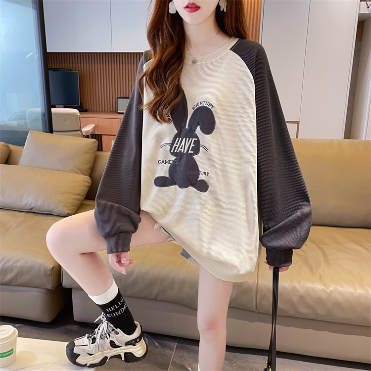 實拍 秋季新款韓版寬鬆後包領圓領華夫格薄款衛衣女