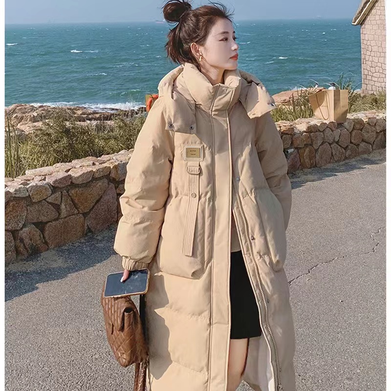 華夫格肌理感羽絨棉服女冬中長款2023新款韓版寬鬆設計感棉衣棉襖