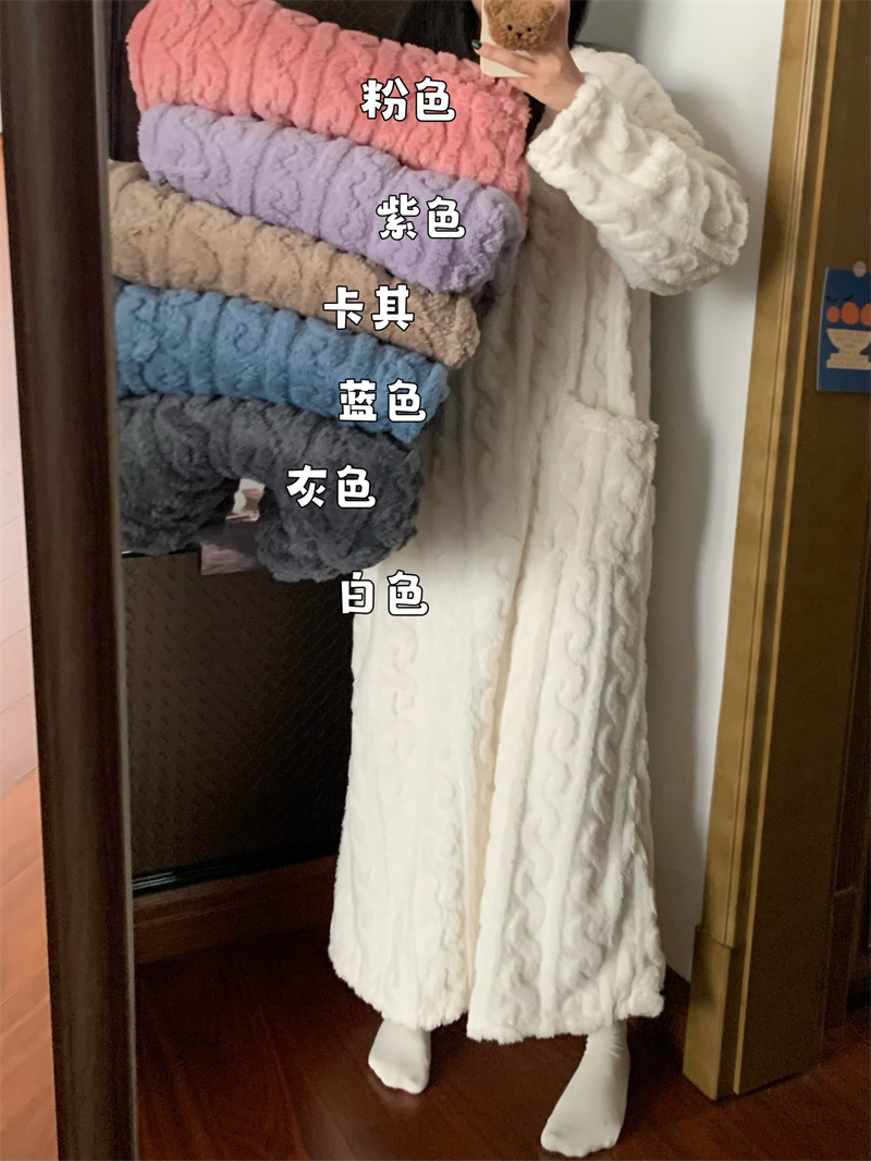 實拍秋冬行走的被子加長加厚保暖寬鬆珊瑚絨家居服睡衣睡袍
