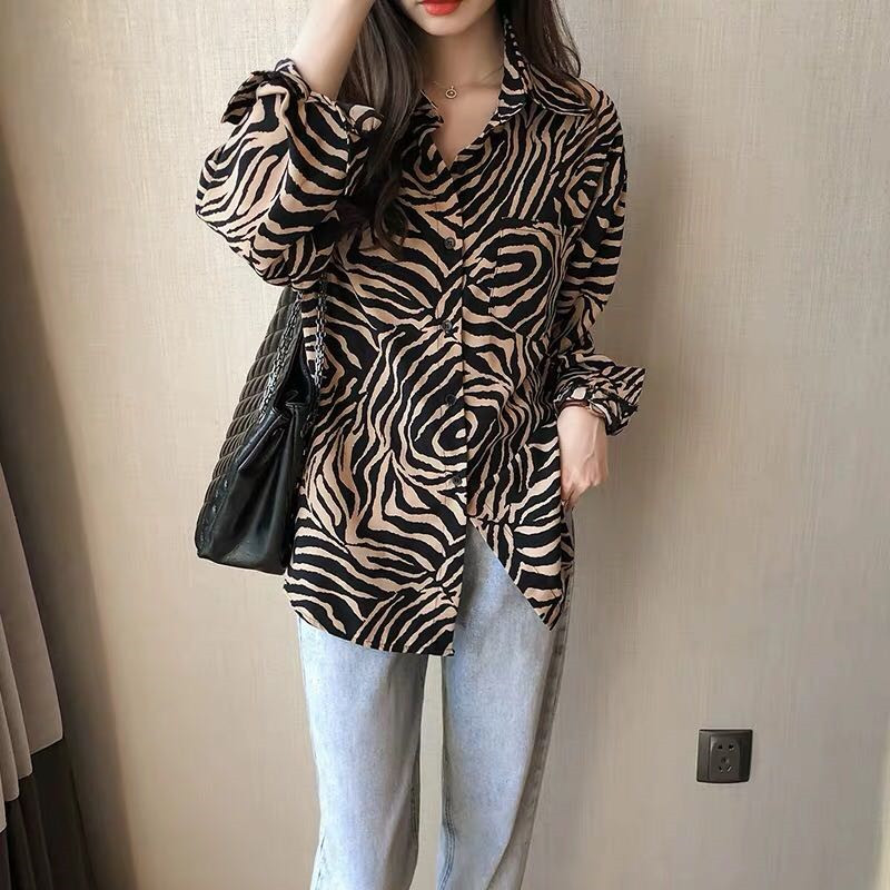 2023 new autumn fashion retro long-sleeved striped shirt women's loose lazy style bf shirt jacket trendy top