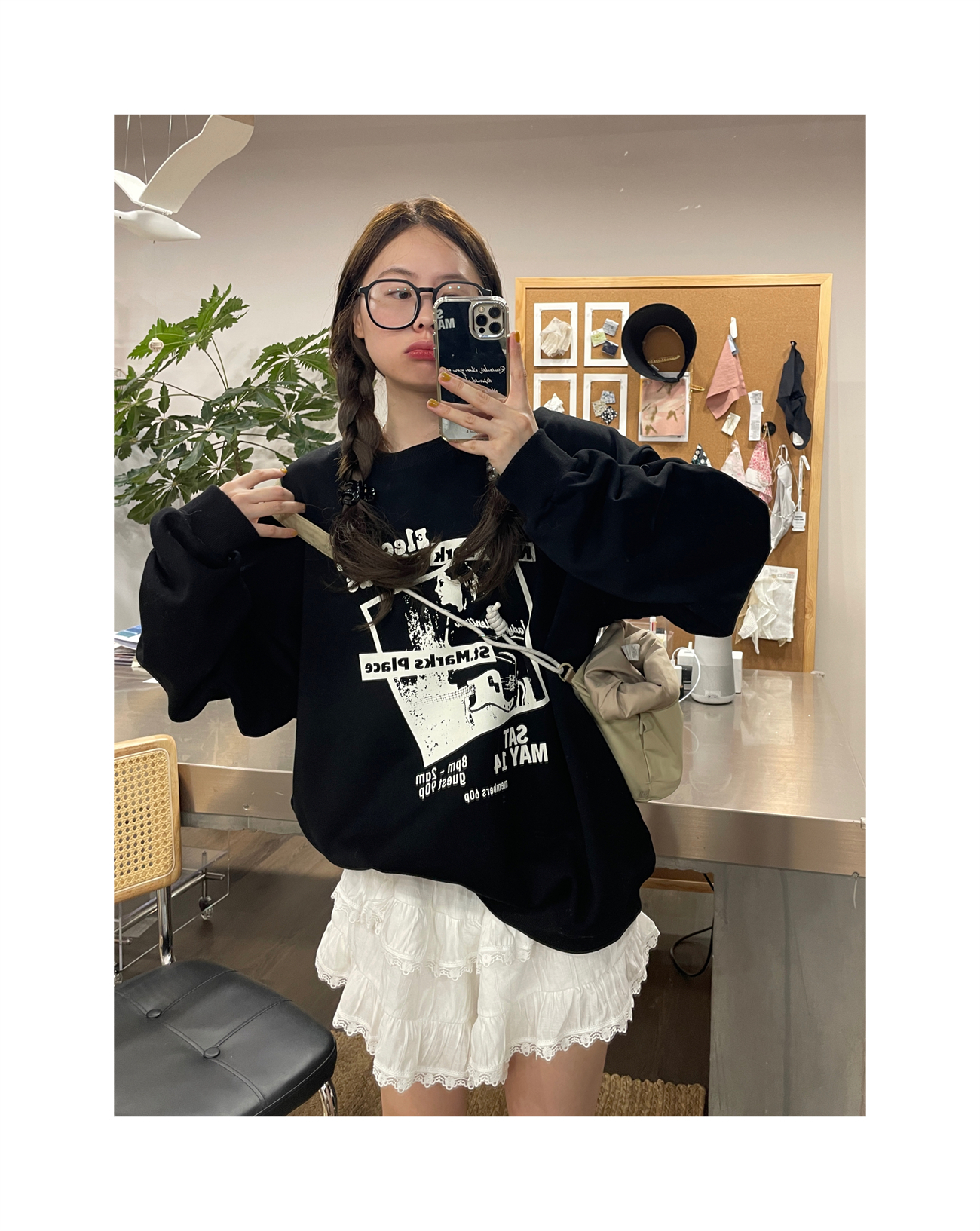 SUNRY ONLINE 美式復古 oversize寬鬆版型慵懶顯瘦印花套頭衛衣女