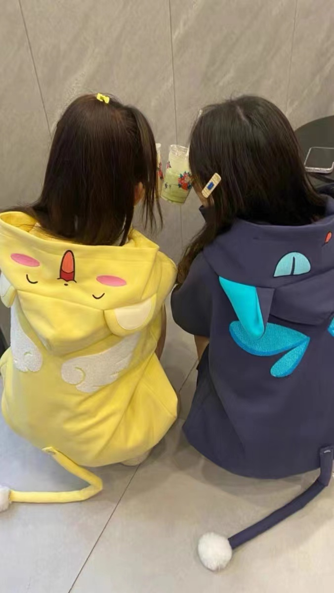 CVC華棉複合銀狐絨連帽衛衣女加絨情侶刺繡冬季寬鬆上衣