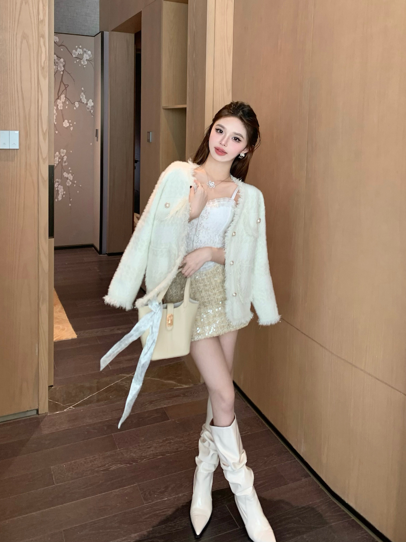 實拍 千鳥格小香風外套女秋冬軟糯奶呼呼溫柔風名媛毛衣開衫女