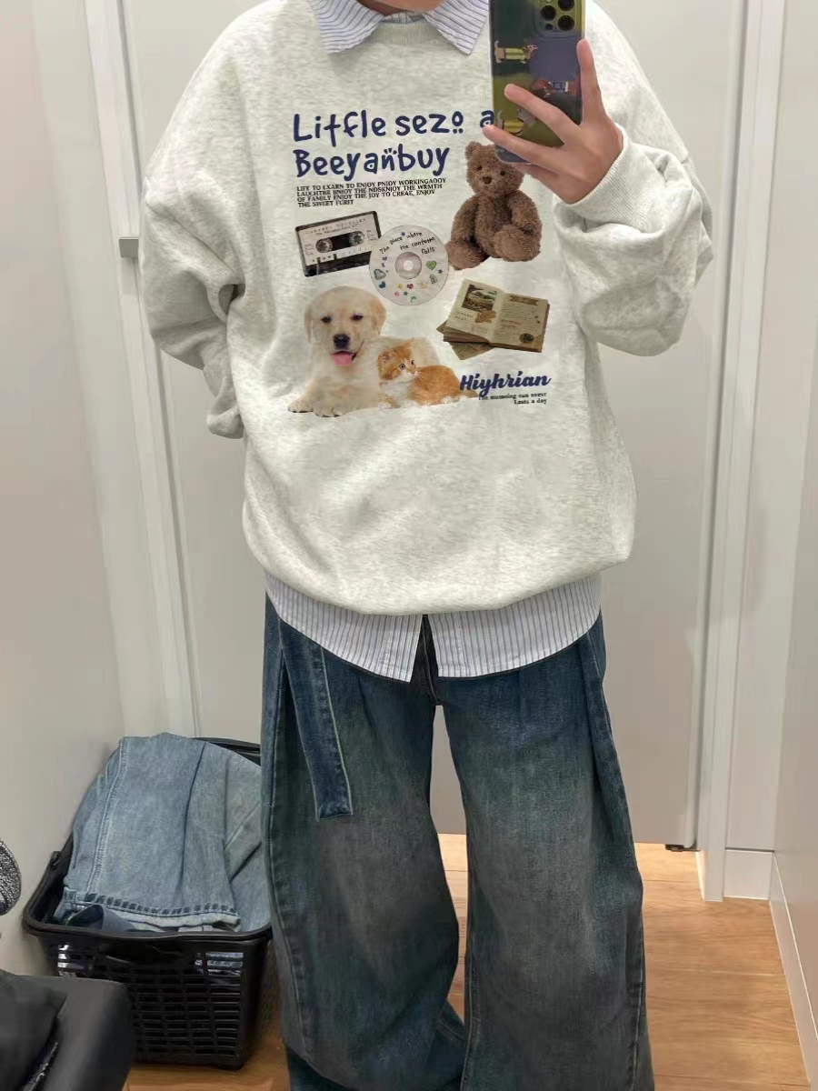 美式街頭嘻哈人物印花春秋季ins潮牌休閒百搭寬鬆上衣