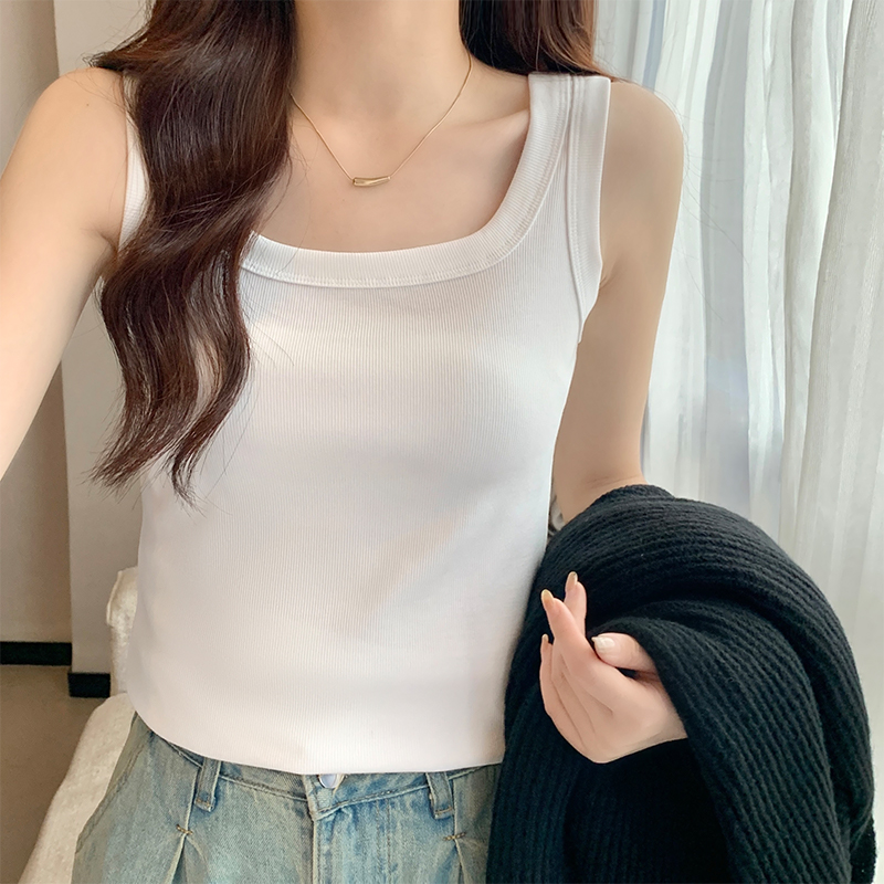 實拍工字型方領吊帶小背心女秋冬西裝內搭遮副乳短款無袖上衣