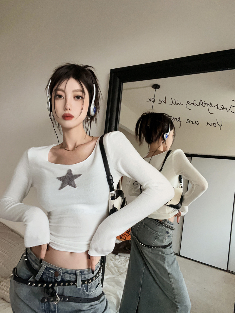 1×1 ribbed German velvet 240g high-elastic retro inner long-sleeved autumn and winter hot girl slimming short top trendy