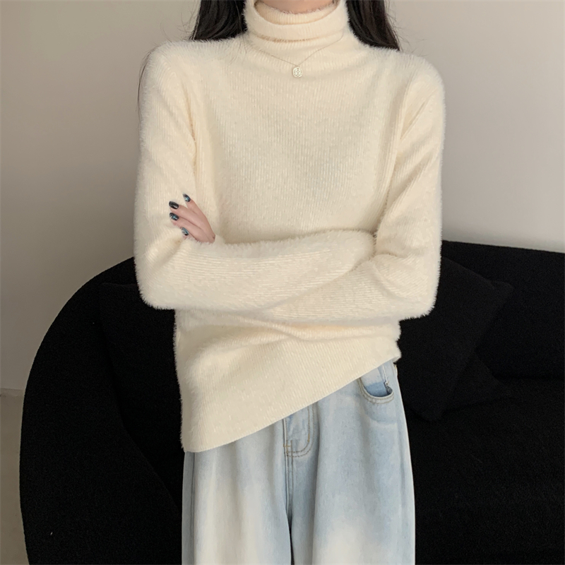 實拍 秋冬新款高領毛絨內搭加厚針織衫打底毛衣女