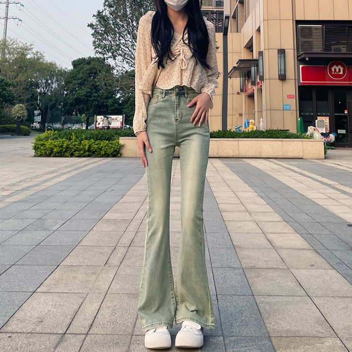美式微喇叭牛仔褲女2023秋冬新款復古高腰顯瘦小個子辣妹馬蹄長褲