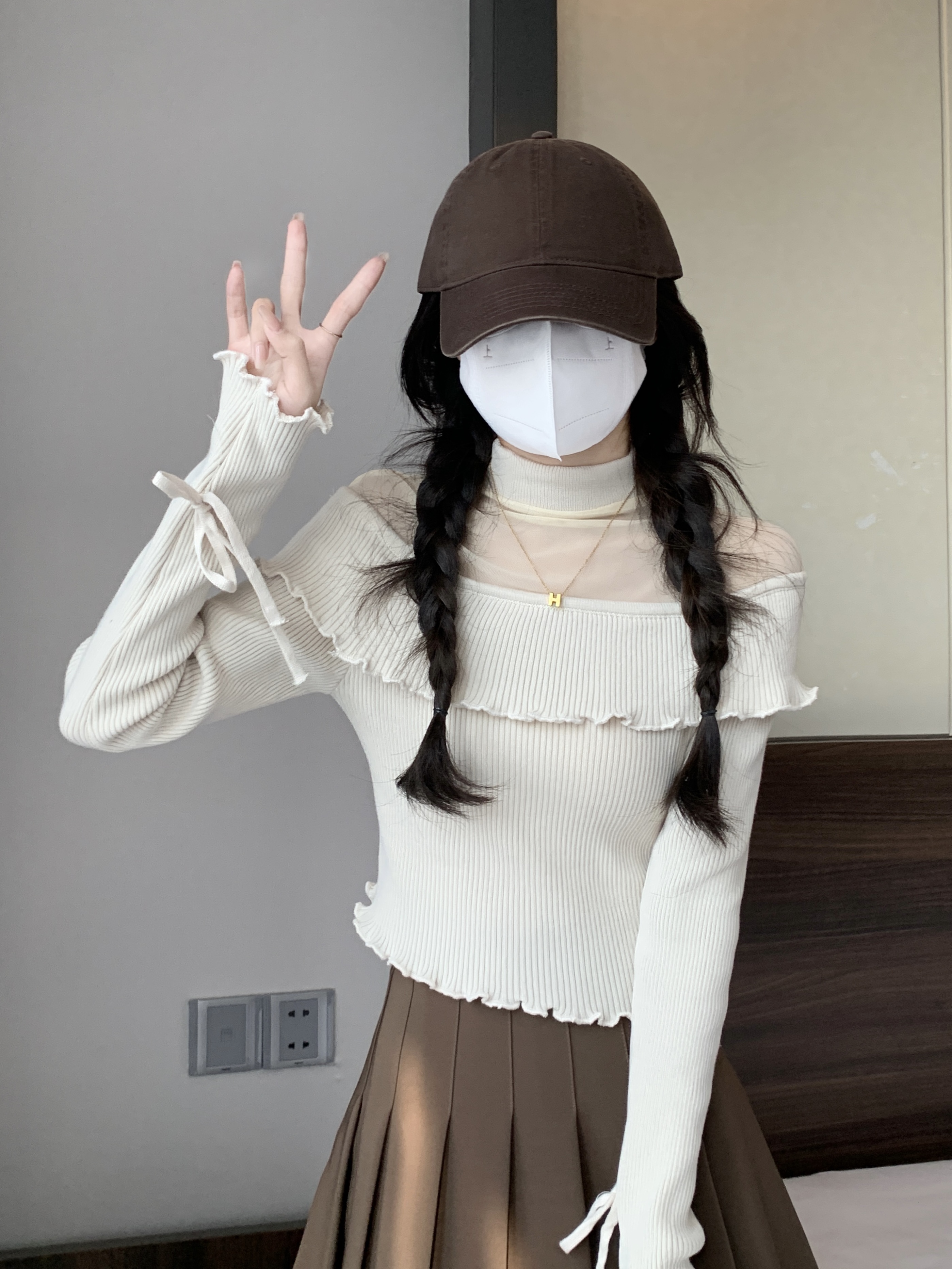 實拍 新款網紗拼接針織衫女秋冬設計感小眾辣妹上衣