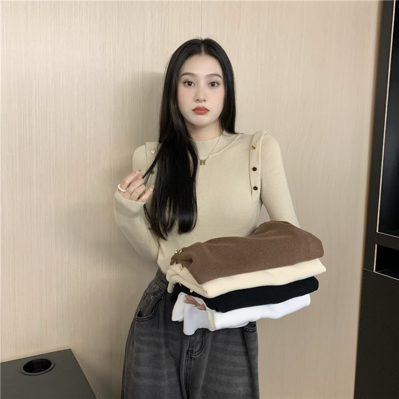 實拍半高領毛衣女秋冬新款洋氣設計內搭別致針織打底衫上衣