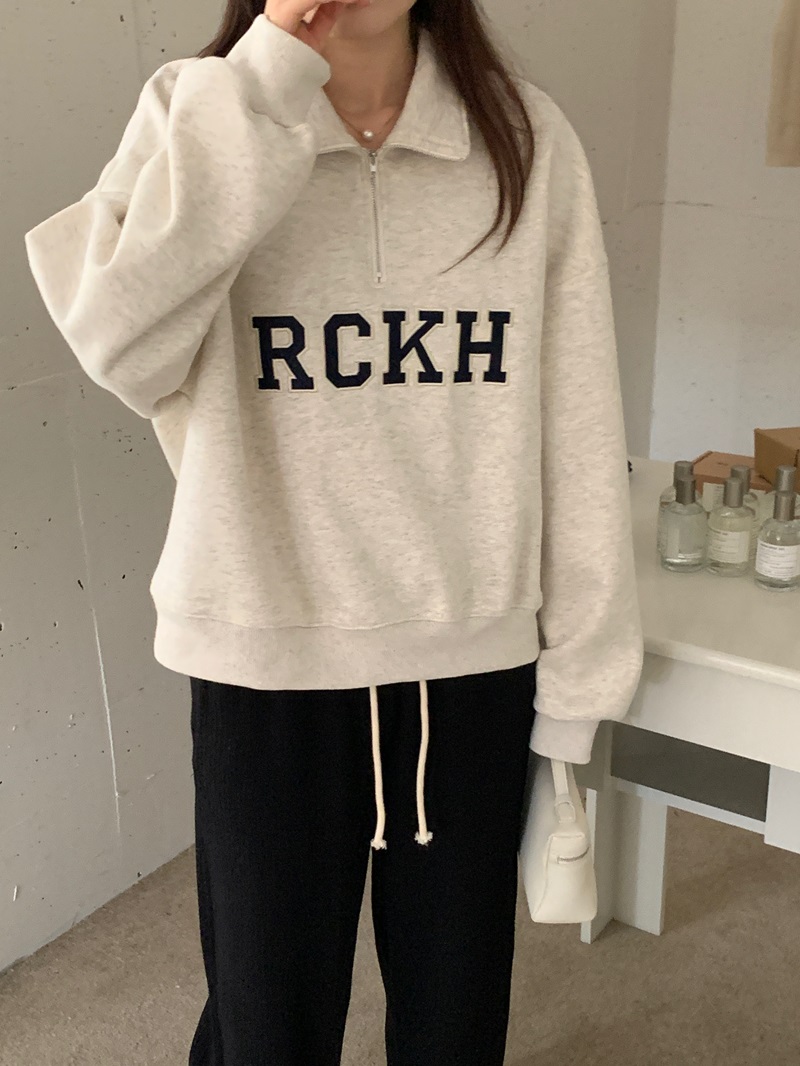 實拍 刺繡字母拉鏈衛衣