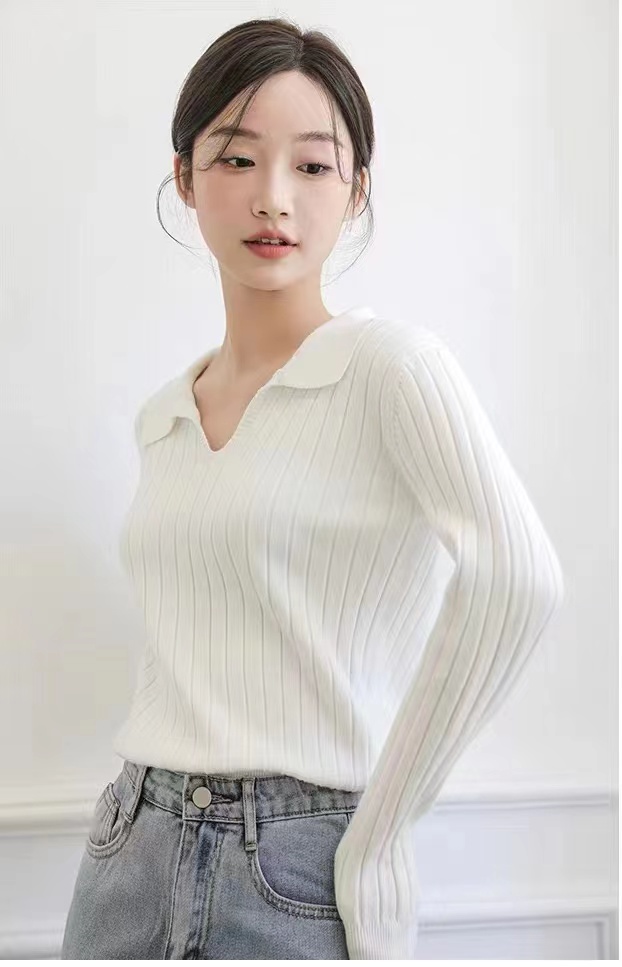 毛衣女短款內搭秋冬季2023年新款上衣溫柔顯瘦polo領打底針織衫