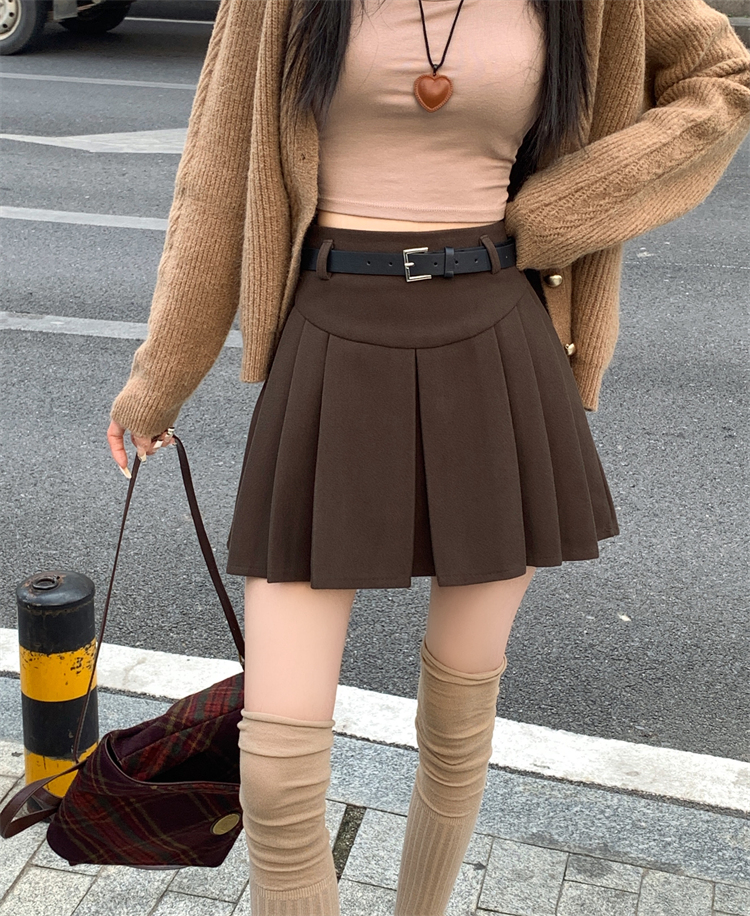 實拍 2023秋冬新款韓版高腰顯瘦毛呢百褶裙a字短裙女