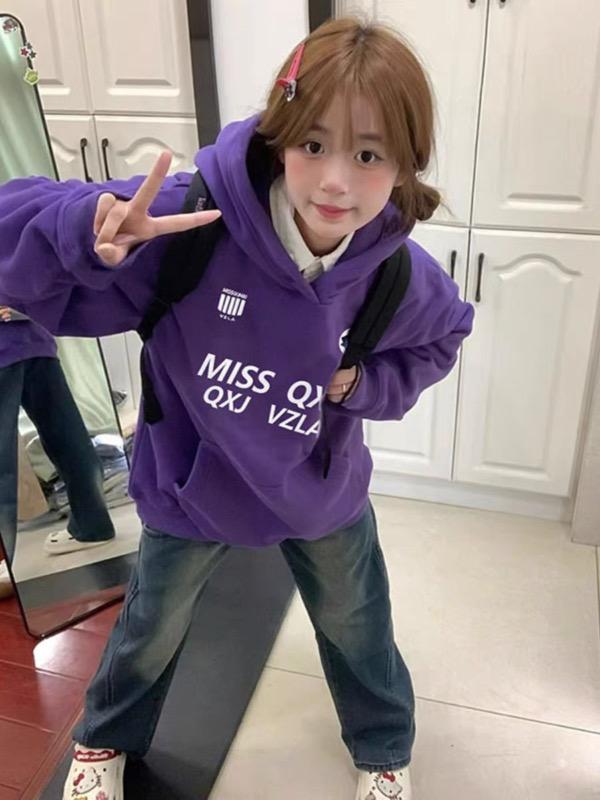 美式高街加絨加厚cityboy日系連帽衛衣秋冬2023新款oversize上衣